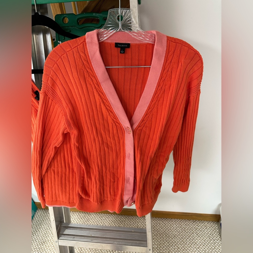 Talbots Women's Orange and Pink Cardigan Sweater and tanktop set